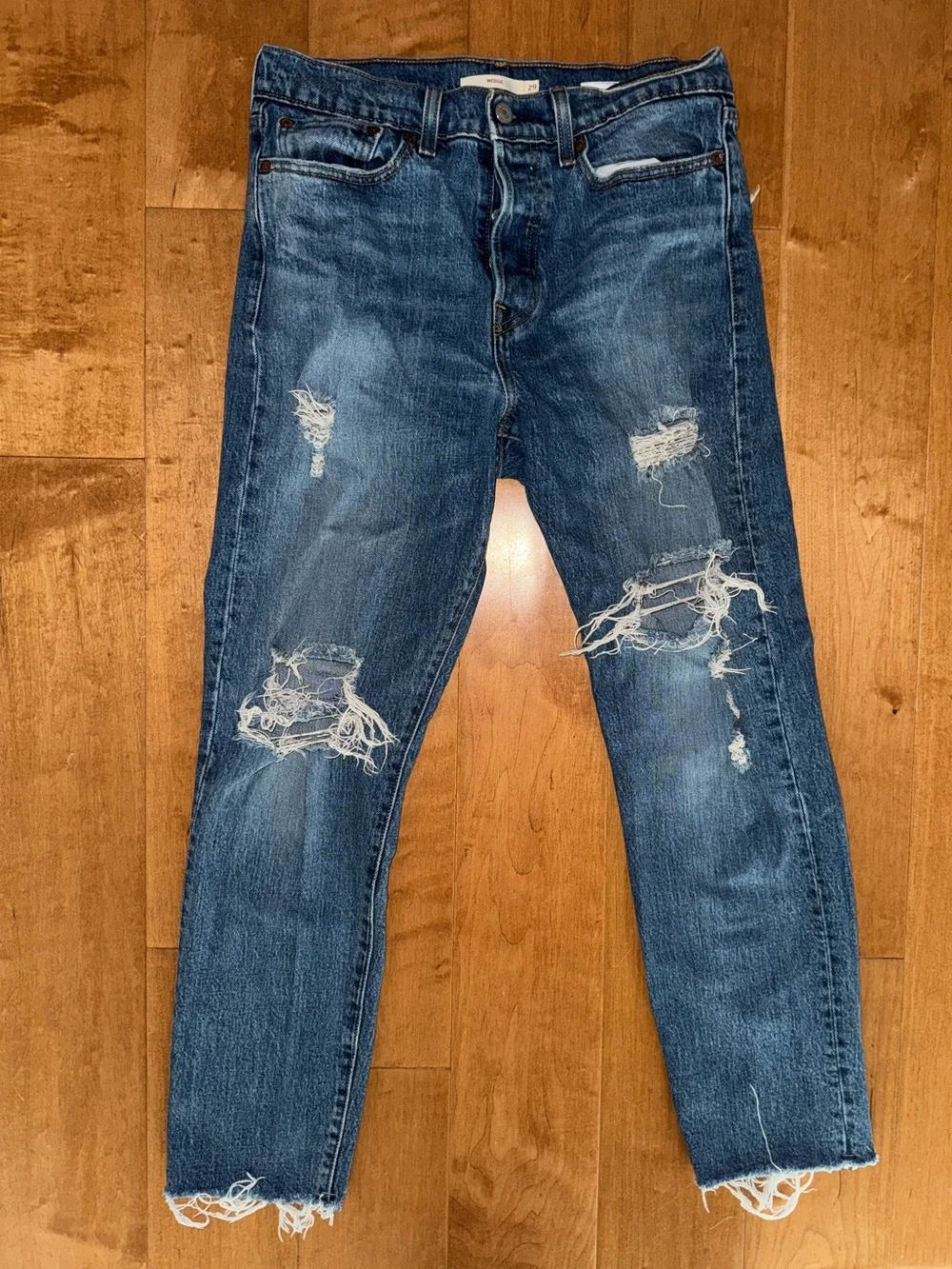Levi’s Wedgie Full Length Ripped Jeans Cotton Medium Wash High Waist Straight - Picture 1 of 11